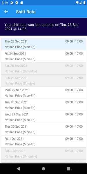 ESS GO - Shift Rota